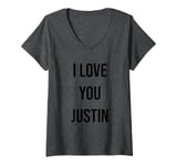 Womens I Love You Justin V-Neck T-Shirt