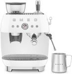 Smeg EGF03WHUK Espresso Coffee Machine with Grinder, 2.4L, 20 Bar Pump, 1650W, W