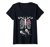 Halloween Pregnancy Twins Costumes Pregnant Skeleton V-Neck T-Shirt