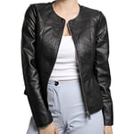 QUEEN HELENA Veste en Simili Cuir Coréen Veste Courte Veste Légère Casual Biker Femme Y3002, Noir , L