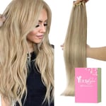 YoungSee 150g Extension a Clip Cheveux Humain Blond Doré 55 cm Extension a Clip Cheveux Naturel Highlight Blond avec Blond Doré Extensions Cheveux Naturels a Clips pour les Cheveux Longs 7pcs