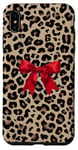 Coque pour iPhone XS Max Noeud rouge coquette sur imprimé léopard guépard mignon Y2K Noël