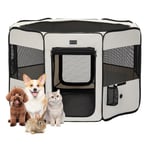 Petsfit Portable Dog Playpen, Foldable Pet Play Pens for Small Medium Dogs, 91 x 58cm Puppy Playpen Indoor/Outdoor with Carring Case, Removable Zipper Top and Bottom, Beige