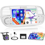 Hikity 7'' Autoradio Android pour Fiat 500 (2007-2015), Autoradio Bluetooth avec GPS/WiFi/BT/FM/USB/AHD Caméra de Recul, Autoradio RDS avec Lien Miroir(pour Android/iOS) + Canbus