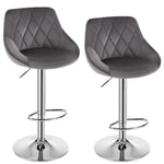 WOLTU Tabouret Bar Lot de 2, Chaise Haute Bar, Tabouret Velours, Réglable en Hauteur, avec Dossier, Repose-Pieds, Chaise Haute Cuisine, Gris foncé, BH138dgr-2