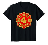 Youth US Firefighter Kids Fire Truck Birthday Boy 4th Birthday T-Shirt