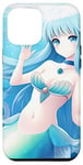 Coque pour iPhone 12 Pro Max Turquoise bleu océan coquillages manga girl anime sirène