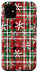 iPhone 11 Red Green Christmas Buffalo Tartan Plaid Snowflakes holidays Case