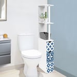 Meuble wc étagère bois willy 2 portes blanc et motif carreaux de ciment bleu - Motif