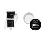 NYX Professional Makeup Poudre de Finition HD Studio, Poudre Libre, Fini Mat, Teinte : Translucent & Base de teint Studio Perfect, Teint Uniformisé, Action Ciblée Pores et Ridules, Teinte : Clear