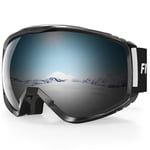 Findway Masque de Ski, Lunette de Ski pour Homme Femme Adulte, Masqué Ski OTG pour Ski et Snowboard Anti-buée, Anti-UV Gris Photochromique Lentille Sphérique