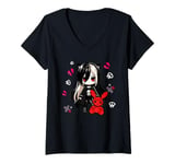 Womens Chibi Kawaii Emo Pastel Goth Girl Japanese Creepy Anime V-Neck T-Shirt