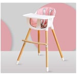 2-In-1 Convertible High Chair, Baby Dining Chair with Adjustable Legs And Tray, 5-Point Seat Belt, Detachable Footrest, Wooden Feeding Chair for Infants, Toddlers, Kids,Pink