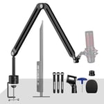 Microphone Boom Arm,Aokeo AK-45 Desk Adjustable Compact Mic Suspension Boom Scissor Arm Stand For Blue Yeti,Snowball iCE, HyperX QuadCast,SoloCast,Elgato Wave,Etc