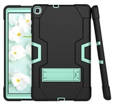 Étui de Protection Hybride à Trois Couches en Silicone pour Tablette Samsung Tab A7lite 8.7 T225/T220 (2021) avec béquille (Noir + Turquoise)