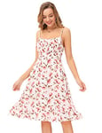 GRACE KARIN Robe de Cocktail Sexy Femme Bretelles Spaghetti A-Ligne Dos Nu Tenue Décontractée Motif Floral L Rose-Blanc Fleur CL1582S22-03