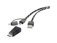 Renkforce Usb-Kabel Usb 2.0 Usb-A-Hanstik, Usb-C® Stik, Usb-Micro-B-Hanstik, Apple Lightning-Stik 0.20 M Camouflage Ekstremt Fleksibelt, Forgyldte Stik,