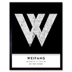 Weifang China City Map Modern Typography Stylish Letter Framed Word Wall Art Print Poster for Home Décor