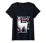 Womens She's A Bad Funny Joke Mama Cute Llama Mother's Day Farm V-Neck T-Shirt