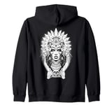 Aztec Warrior Queen Blackwork Tattoo Flash Zip Hoodie