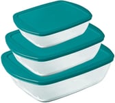 Pyrex Cook&Store Set of 3 Rectangular Glass Food Storage Dishes with Lids 0.4L,