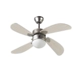 FARELEK - BERMUDES Ø 107 cm - Ventilateur de plafond réversible, 4 pales chêne clair + éclairage 1 globe 60W E27 - 112423