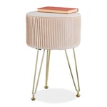 Relaxdays Tabouret en Velours, matelassé, Pieds en épingle, H x D : 45 x 29 cm, Rond, Salon, Chambre, Beige/doré