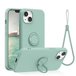 abitku Compatible with iPhone 13 Case, Silicone with 360°Ring Kickstand Holder (Support Magnetic Car Mount) Soft Silk Microfiber Cloth Fully Coverage Designed for iPhone 13 6.1 inch 2021 (Mint Green)