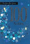 100th BIRTHDAY CARD - AGE 100 - BLUE, CONFETTI, DRINKS