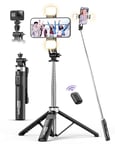 135CM Perche à Selfie Trépied avec 2 Lumière, Trépied pour Téléphone avec Télécommande Détachable, Portable Selfie Stick Trepied Extensible avec Vis de 1/4" Compatible pour iPhone/Android/GoPro/Camera