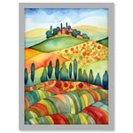 Landscape Of Tuscany House On The Hill Folk Art Artwork Framed A3 Wall Art Print