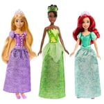 Mattel Disney Princess Toys, Tiana + Rapunzel + Ariel , Pack of 3 Fashion Dolls with Sparkling Clothing and Accessories Inspired by Disney Movies, HLW45