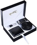 WOTENCE Mens Gift Set Made Leather Purse Belt Keychain Set Black Valentine's Da