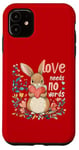 iPhone 11 Love Needs No Words Bunny - Cute Animal Heart Design Case