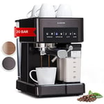 KLARSTEIN Petite Cafetiere Electrique avec Mousseur de Lait, Machines à Café et à Expresso 20 Bar, Acier Inoxydable 1350W pour Café Moulu, Qualite Barista