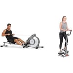 Sunny Health and Fitness Magnetic Rowing Machine, Folding Rower SF-RW5515 and Twister Stepper Machine, Height Adjustable Stepper- SF-S020027