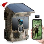 CEYOMUR Solar Wildlife Camera 4K 30fps, WiFi Bluetooth 46MP Trail Camera, 120° Detection Angle Night Vision Motion Activated IP66 Waterproof for Wildlife Monitoring with U3 32GB Micro SD Card