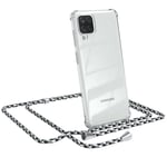 For Samsung Galaxy A12 Phone Case with Lanyard Black Camouflage