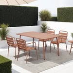 Ensemble table de jardin + 4 fauteuils en métal terracotta - BACA