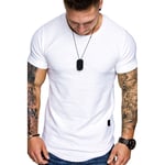 Men Solid Color Slim Fit T Shirt Muscle Fit Gym Top Short Sleeve Casual Tee UK