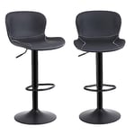 Youhauchair Tabouret Bar Lot de 2, Tabouret de Bar Réglable en Hauteur en Cuir PU, Chaise de Bar avec Dossier et Repose-Pieds, Chaise Haute Cuisine Pivotant, Moderne, Noir