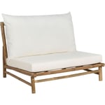 Banc en Bambou Ton Clair Pieds Courts et Coussins Blanc Cassé pour Jardin Salon Todi