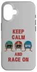 Coque pour iPhone 16 Casque rétro vintage, Go Kart Car Racing, Keep Calm & Race On