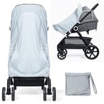 Orzbow Pram Sun Shade,Universal Sun Shade for Buggy with UPF 50, Pushchair Sun Cover with Double-Layer Lycra,Viewing Window,Blocks 99% UV,Easy to Install,Blackout Blind for Stroller (Light Grey)