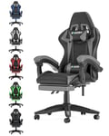 bigzzia Chaise Gaming,Ergonomique PU Cuir Chaise Bureau,Hauteur Réglable,avec Lombaire&Appui-Tête Appui,Dossier Inclinable à 155°,Fauteuil Gaming Adultes Enfants (Grey, avec Repose-Pieds)