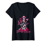 Womens Sugar Skull Fight Breast Cancer Awareness Like A Girl Ribbon V-Neck T-Shirt