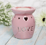 L&P Ceramic Oil Burner Wax Melter Cut Out Love Home Design Pink 13cm Gift Box