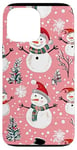 Coque pour iPhone 13 Pro Max Motif bonhomme de neige rose festif