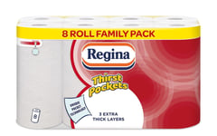 Regina Thirst Pockets Mini 3-Ply Kitchen Rolls | 8 Pack for Efficient Cleaning