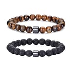 Bracelet œil de tigre pour hommes, ensemble de bracelets de perles en pierre naturelle de 8MM, bracelets extensibles en pierre de lave, réglables, en perles de cristal noir, cadeaux pour hommes